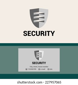 Editable template logo and business card for security organization. The shield and visor.