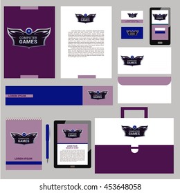 Editable template logo and corporate identity with heraldic style logotype. Business card, banner and logo for computer games.
