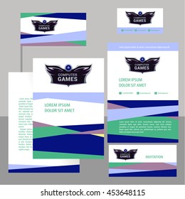Editable template logo and corporate identity with heraldic style logotype. Business card, banner, flag and logo for computer games.