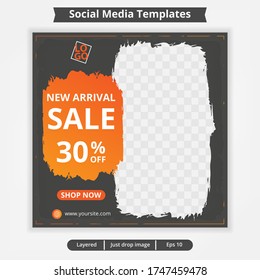 Editable template post for social media ad. web banner ads for promotion design with orange gradient color