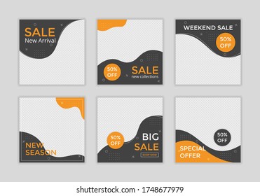 Editable template post for social media ad. web banner ads for promotion design with orange and black color. 