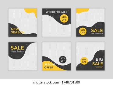 Editable template post for social media ad. web banner ads for promotion design with yellow and black color. 