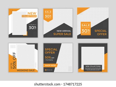 Editable template post for social media ad. web banner ads for promotion design with orange and black color.