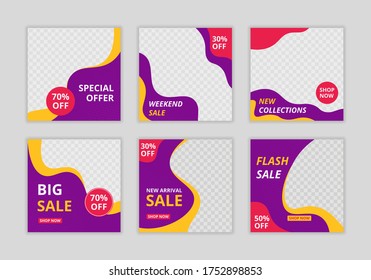 Editable template post for social media promotion. Web banner square for ad. Design with liquid shape.