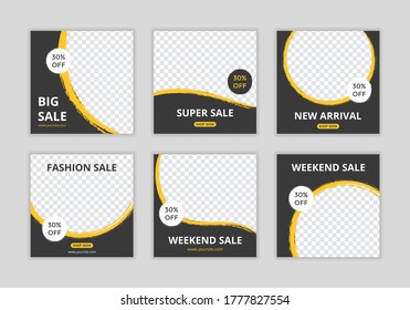 Editable Template Post For Social Media Ad. Web Banner Ads For Promotion Design With Yellow And Black Color. 