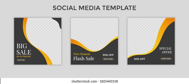 Editable template post for social media ad. web banner ads for promotion design with yellow and black color.