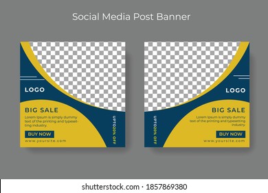 Editable template post for social media ad. web banner ads for promotion design with yellow and black color.