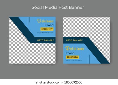 Editable template post for social media ad. web banner ads for promotion design with blue and black color.