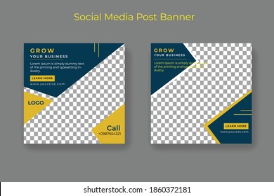 Editable template post for social media ad. web banner ads for promotion design with yellow and black color.