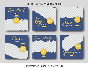 Editable template post for social media ad. web banner ads for promotion design with yellow and dark blue color with texture background.