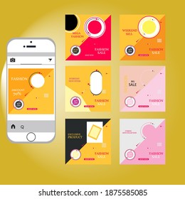 Editable template post for social media ad. web banner ads for promotion design. yellow and orange. Set of Editable minimal square banner template.