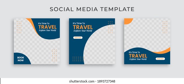 Editable template post for social media ad  web banner ads for travel promotion  design and blue   yellow color  
