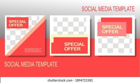 Editable template post for social media ad. web banner ads for promotion design with RED color.