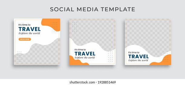 Editable Template Post For Social Media Ad. Web Banner Ads For Travel Promotion .design With White, Blue And Yellow Color. 
