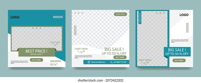 Editable template post for social media ad. Web banner ads for promotion design with light blue and light green color.