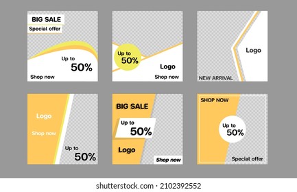 Editable template post for social media. web banner advertising for promotion design with Orange yellow black and white color.