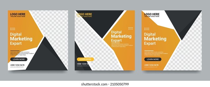 Publicación de plantilla editable para el anuncio de medios sociales. Anuncios de banner web para el diseño de promoción de color amarillo y negro.
