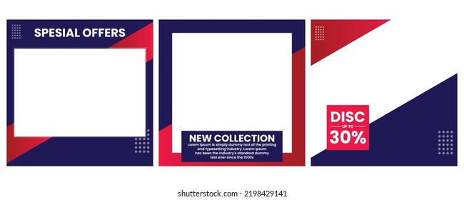 Publicación de plantilla editable para el anuncio de medios sociales. anuncios de banner web para el diseño promocional de color rojo y azul.