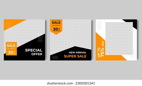 Editable template post for social media ad. web banner ads for promotion design with orange and black color.