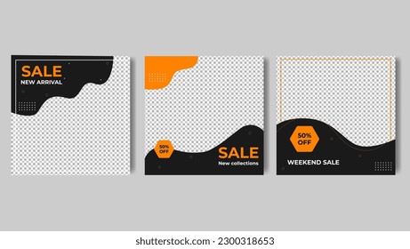 Publicación de plantilla editable para el anuncio de medios sociales. anuncios de banner web para promoción de diseño con color naranja y negro.