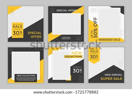 Editable template post for social media ad. web banner ads for promotion design with yellow and black color.  商業照片 © 