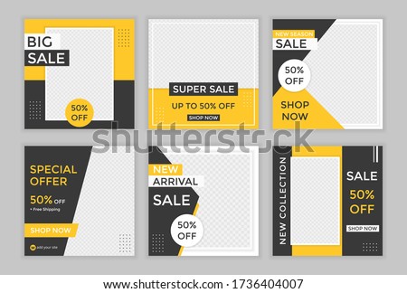 Editable template post for social media ad. web banner ads for promotion design with yellow and black color. 