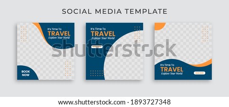 Editable template post for social media ad. web banner ads for travel promotion .design with blue and yellow color. 