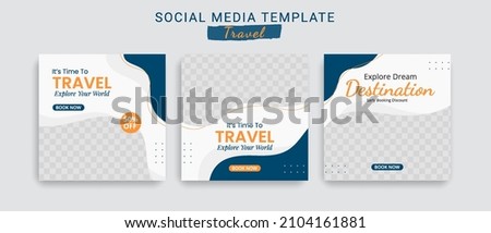 Editable template post for social media ad. web banner ads for travel promotion .design with blue and yellow color. 