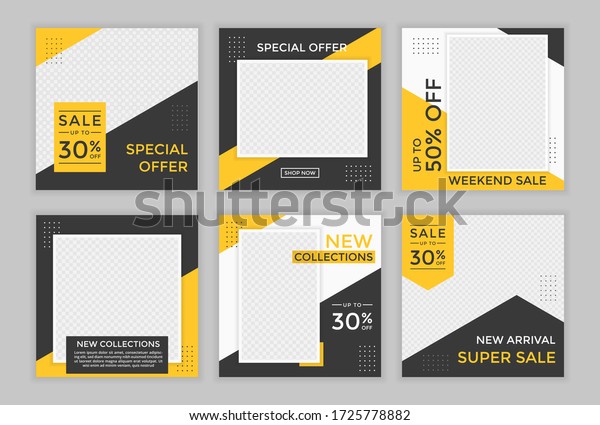Editable template\
post for social media ad. web banner ads for promotion design with\
yellow and black color.\
