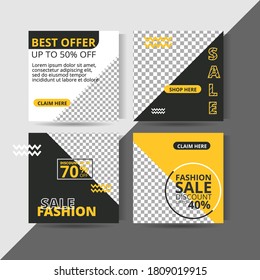 Historias editables de publicaciones y anuncios en medios sociales. anuncios de banner web para diseño promocional de color amarillo y negro.