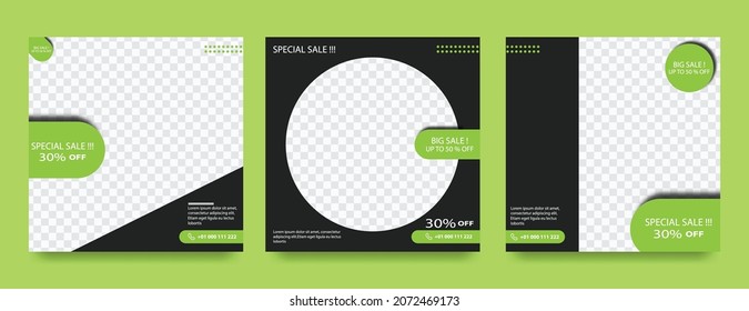 Editable template posts for social media ad. Web banner ads for promotion design with green and black color.