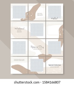 Editable template for posts in social networks. Puzzle collage in abstract design. Mockup for social media. Vector illustration.
