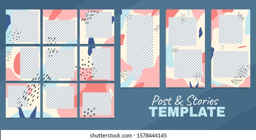 Editable template for posts and stories in social networks. Puzzle collage in abstract design. Mockup for social media. Vector illustration.