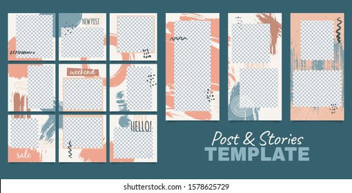 Editable template for posts and stories in social networks. Puzzle collage in abstract design. Mockup for social media. Vector illustration.