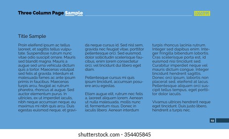 Editable template of presentation slide representing sample text arranged in three columns