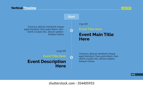 Editable template of presentation slide representing meeting or conference timeline and events
