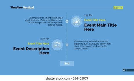 Editable template of presentation slide representing meeting or conference timeline and events