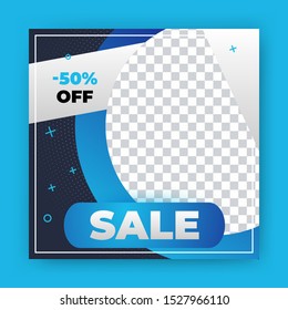 Editable Template Social Media Banners for Digital Marketing with discount offer up to 50%. Cool design element and trendy gradient colors. Shopping background, label for business promotion.