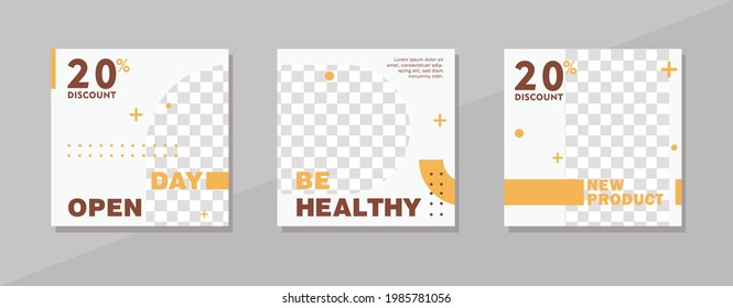 Editable template social media multiple post ratio 1:1. Social media banner for digital marketing. Soft color, cover with minimal design, transparent eps 10. promotion brand, discount.