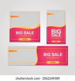 Editable template for stories and social media posts, trendy vector design. Square post, story and banner in pink and gold colors.