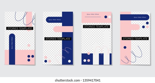 Editable template for Stories and Streams. Blue, pink and white geometric elements. Vector illustration