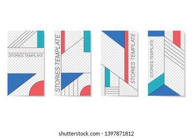 Editable template for Stories and Streams. Flat geometric pattern in blue, white and red colors. 