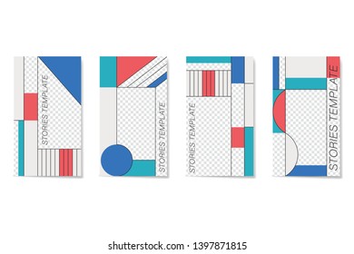 Editable template for Stories and Streams. Flat geometric pattern in blue, white and red colors. 