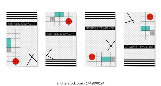 Editable template for Stories and Streams. Flat geometric pattern in white, green, black, red colors.