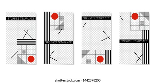 Editable template for Stories and Streams. Flat geometric pattern in white, black, red colors.