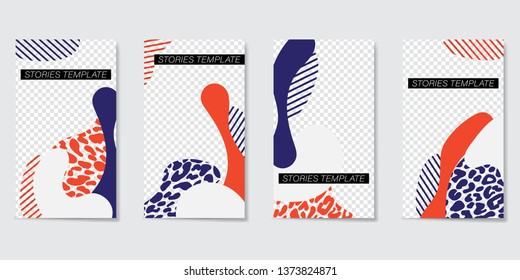 Editable template for Stories and Streams. Monochrome leopard prince with abstract shapes and geometric patterns in red, blue and white colors.