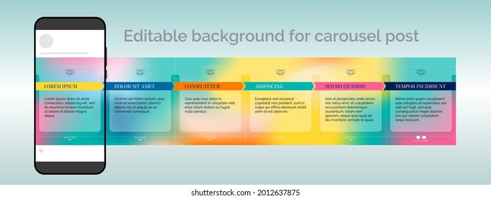 Editable template for vertical carousel post in social network. Colorful gradient design background for social media. Arrows on the plastic form. Vector illustration