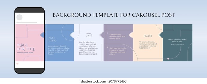 Editable template for vertical carousel post in social network. Vector seamless design background for social media with abstract lines, shapes, arrows, and places for text.