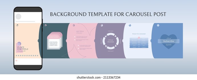 Editable template for vertical carousel post in social network. Vector seamless design background for social media posts with abstract lines, shapes, tabs, and places for text.