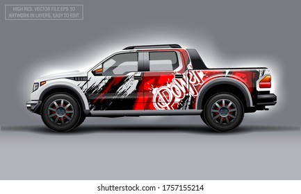 Editable template for wrap SUV with abstract power text decal. Hi-res vector graphics.